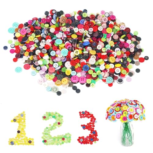 1200 Stück Bunte Knöpfe zum Basteln, 2/4 Löcher Runde Harz Bastel Bastelknöpfe Gemischte Größen Farben für DIY Basteln Nähen Scrapbooking Painting Geschenk Deko(9mm-14mm) von MOSTFUN