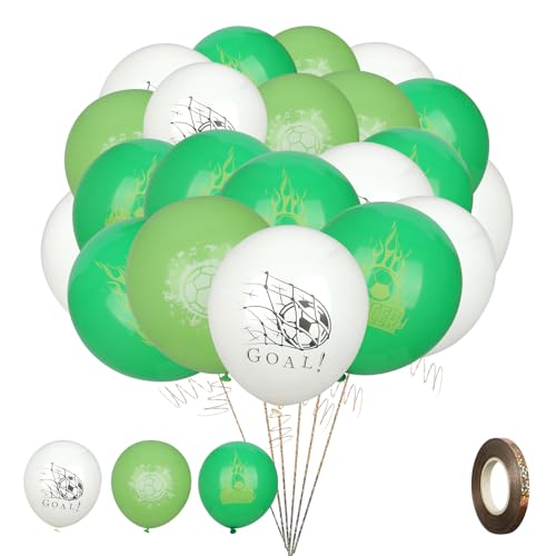 Fußball Luftballons, 30 Stück 12 Zoll Latex Fußball Luftballon mit Bändern, Fußball Bedruckte Luftballons für Jungen Kinder Geburtstag Jubiläum Babyparty WM Sport Thema Party Dekoration von MOSTFUN