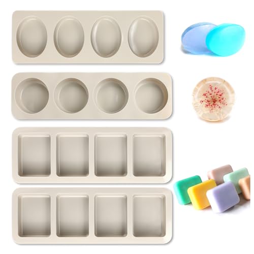 4 Stück 4 Cavities Silikon Seifenformen, Seifenform Silikon Handgefertigte Seifenform DIY Silikon Form für Seife Schokolade Ice Cube Muffin Kuchen Backen DIY Hausgemachte Handwerk (3 Formen) von MOSTFUN