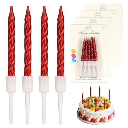 Geburtstagskerzen, 40 Stück, metallische Spiral-Kerzen für Geburtstagskuchen, mit Halter, dünne Cupcake-Kerzen für Geburtstagskuchen, Babyparty, Kuchen, Hochzeit, Party, Dekoration, 7,5 cm (rot) von MOSTFUN