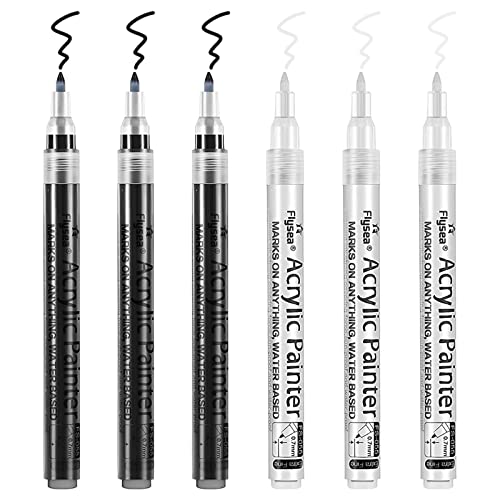 MOSTFUN Weiß Schwarz Acrylstifte, 6Pcs 0,7 mm Acrylstifte Marker Stifte Permanent Marker Stifte Wasserfest Stifte für Steine Holz Papier Glas Kunststoff Keramik Leder DIY Fotoalbum von MOSTFUN