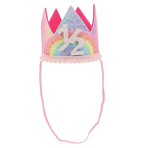 MOTHNUR Regenbogenkrone zum Geburtstag Geburtstags-Stirnband Geburtstagsbanner mädchen stirnband Babykrone kopfschmuck partyhüte Kleinkindkrone Kindergeburtstagshut Stoff Rosa von MOTHNUR