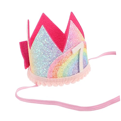 MOTHNUR Regenbogenkrone zum Geburtstag Stirnband Haarband Alles zum Geburtstag-Banner partyhüte party mitgebsel birthday crown Kleinkindkrone Geburtstagskrone Stoff Rosa von MOTHNUR