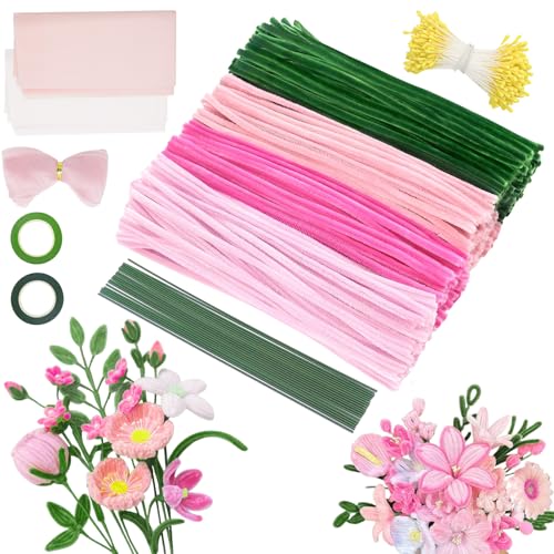MOTONG 400 Stück Pfeifenreiniger zum Basteln-4 Farben Pfeifenputzer Rosa zum Chenilledraht, 360 Stück Staubgefäße 20 Stück Blumendraht zum Basteln mit Geschenkband Pfeifenputzer Blumen Set MOTONG 400 Stück Pfeifenreiniger zum Basteln-4 Farben Pfeifenputzer Rosa zum Chenilledraht, 360 Stück Staubgefäße 20 Stück Blumendraht zum Basteln mit Geschenkband Pfeifenputzer Blumen Set von MOTONG