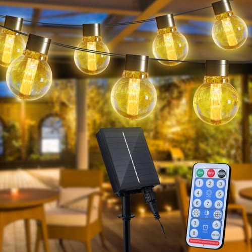 MOUDENSKAY Solar Lichterkette Aussen 9m 20 LED Outdoor Solar Lichterketten,8 Modi,IP65 Wasserdicht,mit Fernbedienung, Solar Lichterkette Glühbirnen Aussen für Garten, Balkon, Heimdekoration von MOUDENSKAY