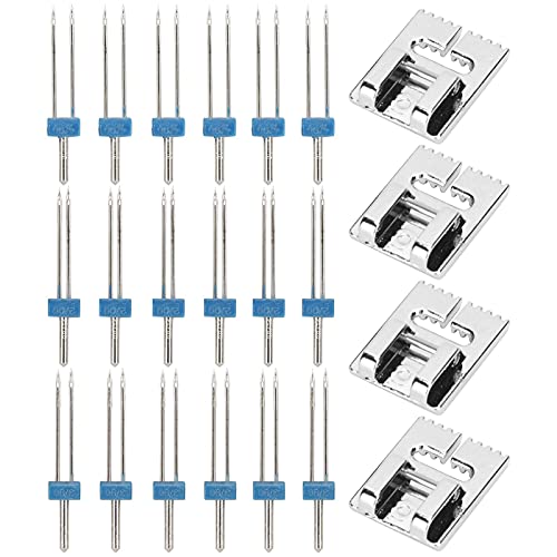 MOUMOUTEN 18 Stück Nähmaschinen Zwillingsnadeln mit 4 Stück 9 Rillen Nähfuß für Haushaltsnähmaschinen Zubehör (Nadeln Größe 2.0/90 3.0/90 4.0/90) von MOUMOUTEN