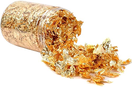 MOUMOUTEN Blattgold Essbar für Lebensmittel, Torten, Nagel, Handwerk, Heimdekoration Vergoldung, Malerei, Handwerk Nägel und DIY, Foil Flakes,2 Stück von MOUMOUTEN