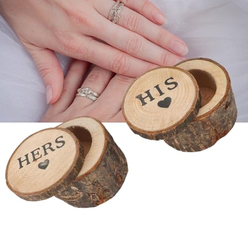 MOUMOUTEN Holz Ringbox, 2 teilig Retro Eheringschatulle Behälter einzigartiger Ring Schmuckhalter, Aufbewahrungsbox für Hochzeit, Verlobungsfeier, Valentinstag(Hers&His) von MOUMOUTEN