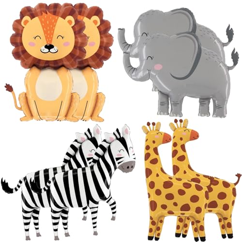 8pcs Dschungel -Tierballons mit Löwen, Elefanten, Zebra und Giraffe Ballon Tieren wiederverwendbare bunte Babyparty -Babyparty -Party -Dekoration von MOUNTTU