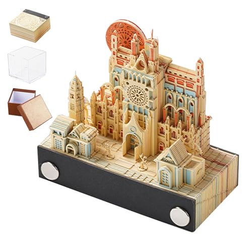 Artsy Pads, 125 Blätter Schloss 3D-Memo-Pad mit klarer Displaybox, Nicht-Stick-DIY 3D-Notizblock kleiner Notizpapier Weihnachtsgeschenke Desktop Dekor für Bürostil 1 von MOUNTTU