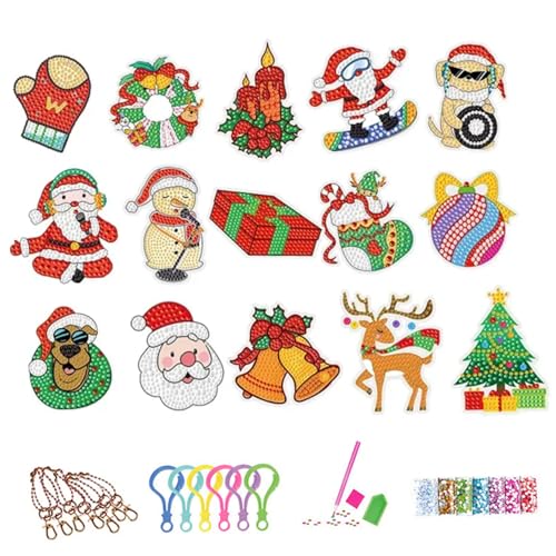 Diamond Art Kits 15pcs/Set Christmas Diamond Sticker nach Zahlen DIY Weihnachtsiegel Diamond Art Paintings Diamond Art Kits für Kinder und Erwachsene Party Gefälligkeiten, Weihnachtsdekoratione von MOUNTTU