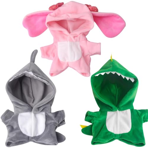 MOUNTTU 18 Zoll Puppenkleidung 3pcs Kaninchen, Wolf & Dinosaurierpuppe Kleidung mit Schwanz Kapuze Ganzkörper American Doll Kleidung DIY Dekorative ausgestopfte Tierkleidung, Keine Puppe von MOUNTTU