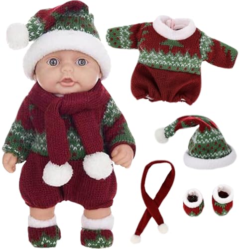 Mini Babypuppen 10 niedliche Weihnachtsmini -Puppen mit beweglichen Gelenken realistische Neugeborene Babypuppen weiche Vinyl Babypuppen Ganzkörper Stehende Babypuppe mit Kleidung für Kinder, Gr von MOUNTTU