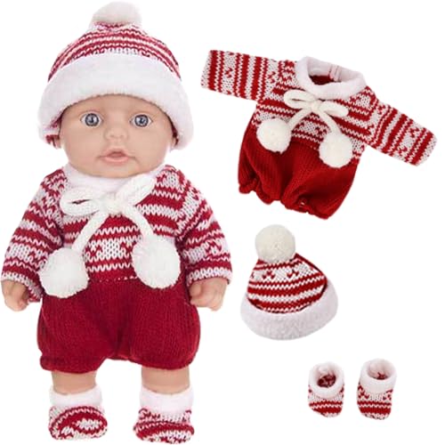 Mini Babypuppen 10 niedliche Weihnachtsmini -Puppen mit beweglichen Gelenken realistische Neugeborene Babypuppen weiche Vinyl Babypuppen Ganzkörper Stehende Babypuppe mit Kleidung für Kinder, ro von MOUNTTU