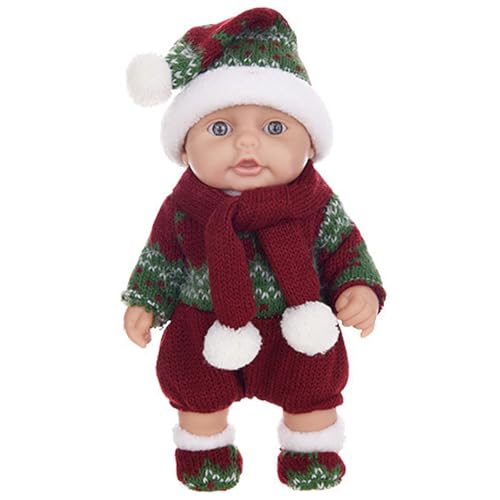 Mini Babypuppen 10 niedliche Weihnachtsmini -Puppen mit beweglichen Gelenken realistische Neugeborene Babypuppen weiche Vinyl Babypuppen Ganzkörper Stehende Babypuppe mit Kleidung für Kinder Gr von MOUNTTU