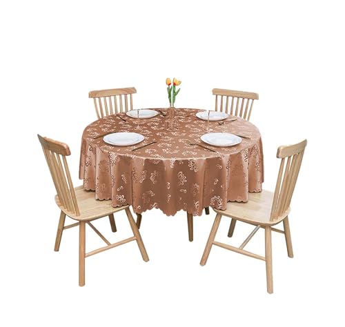 Runde Tischtuch runder Tischabdeckung PVC Tischtuch Ölklammer Tischdecke runde Tischdecke Ölschung Wachs Tischdecke Tischdecke Waschbarer Ranken Barock für Küche Dinning Holiday -Brown 180 cm von MOUNTTU