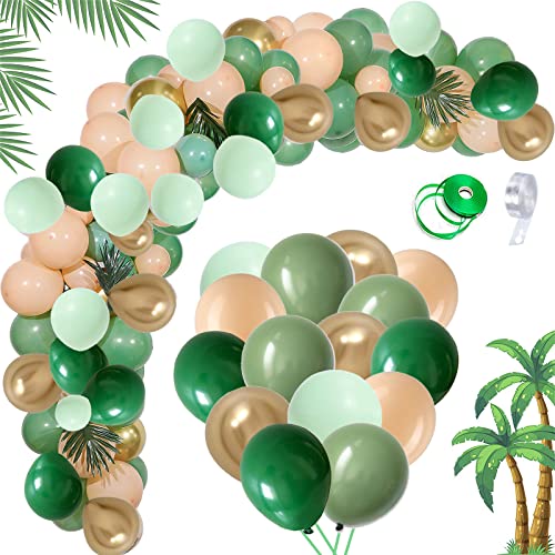 MOUTAS 100 Pcs Luftballons Grün，Salbeigrüne Luftballons ，Beige Ballons，Ballons Grün Gold、Babyparty Dekoration，Dekoration Thema Dschungel，party deko bunt，Safari Geburtstagsdeko，Geburtstagsdeko von MOUTAS