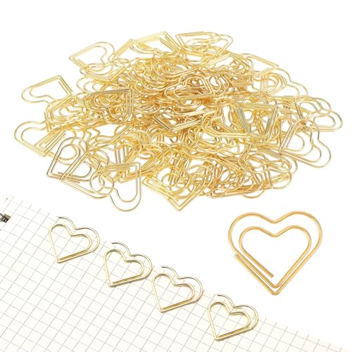 100 Stück Büroklammern Herz, Groß Gold Herz Büroklammern, Büroklammern Set Büroklammern Spender Herz Paper Clips für Dekorative Hochzeiten Postkarten Schule Büro Vorräte von MOVKZACV