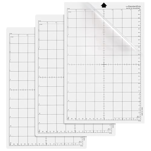 3 Stück Schneidematte für Silhouette Cameo Plotter 4/3/2/1, Standardgrip Lightgrip Stronggrip, Rutschfeste und Langlebige Schneidematte Silhouette Portrait mit Messraster von MOVKZACV