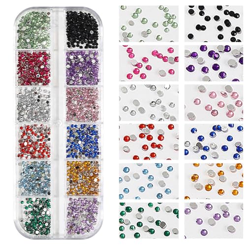 3000 Stück Nägel Strasssteine Set, 2mm Kristall Edelsteine Strasssteine Nägel Charms Kristalle Glitzersteine Nail Gems, Nägel Diamant für Dekorationssets DIY Juwel Charms Nagelkunst Zubehör von MOVKZACV