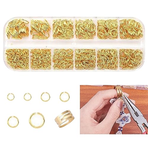 MOVKZACV 1400 STK Biegeringe für Schmuckherstellung, Spaltringe DIY-Kunst Biegeringe Gold 4mm/5mm/6mm/7mm/8mm/10mm mit 1 Retraktor, Schmuck Reparatur Zubehör Set für Schmuck Halskette Armband von MOVKZACV