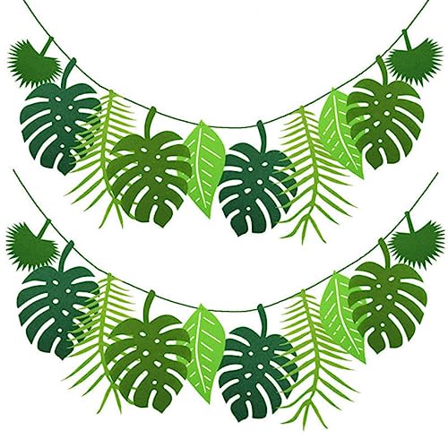 MOVKZACV 2 Stück Grün Tropische Palmenblätter Bunting - 2.5 m Tropische Blätter-Banner Girlande, Wiederverwendbare Felt Leaf Bunting für Geburtstagsfeier, Hawaii-Party, Zuhause Dekoration(Grün) von MOVKZACV