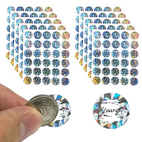 Rubbellos Aufkleber, 300 Stück Runde Rubbel Aufkleber, 2,5cm Rubbel Etiketten Runde Aufkleber Stickers, Glänzendes Hologramm Rubbellose Selber Machen Scratch Sticker für DIY Überraschung Aufkleber von MOVKZACV