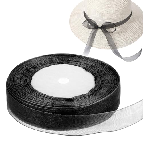 Schleifenband, 45M Hochzeit Geschenkband, 2cm Breit Dekoband Schwarz Transparent Geschenkband Tüllband, Stoffband für Geschenk Bänder zum Basteln Seidenband Hochzeit Brautstrauß Kuchen von MOVKZACV