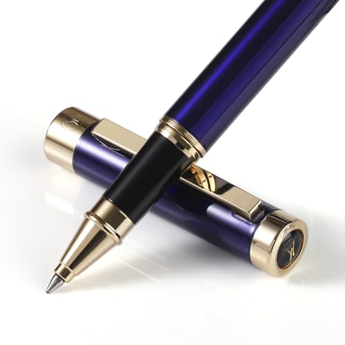 Luxus Rollerball Stift, 24k Gold Trim, Edle Und Elegante Designs, Schneider Tinte Refull, Beste Roller Kugelschreiber Geschenk Set Für Männer Und Frauen, Professional, Executive Office (Blau) von MOWOT