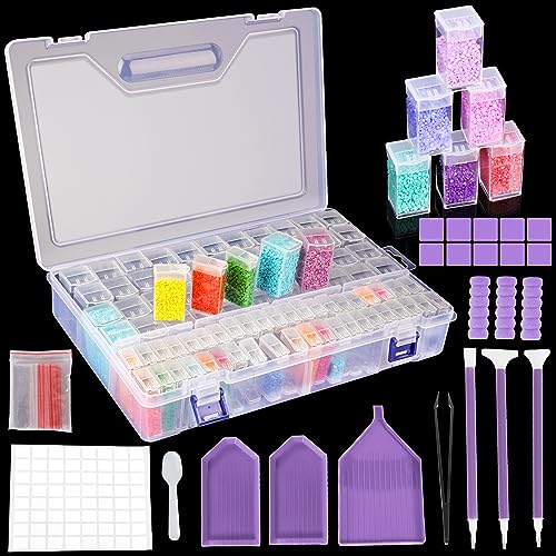 MOYKSRR Diamond Painting Aufbewahrungsbox, 88 Stück Diamond Painting Box Set, Diamond Painting Zubehör Boxen, Diamant Malerei Aufbewahrungsbox mit Stift, Kleber, Platte, Pinzette, Etikette, Löffel von MOYKSRR