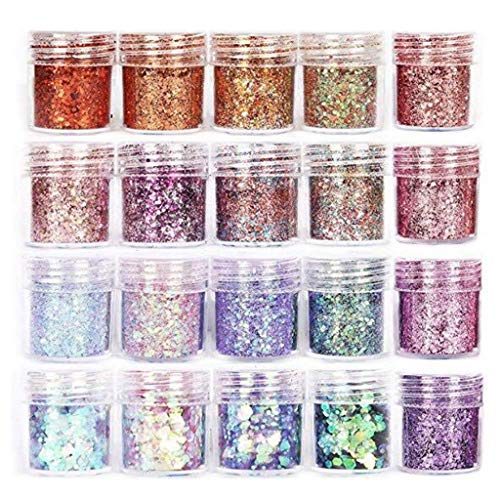 MOZALL 20 Flaschen Nail Art Pailletten Harz Glänzende Füllung Flash Glitzer Pulver UV Kristall Epoxidharz Füllstoff Pigment Dekorationen von MOZALL