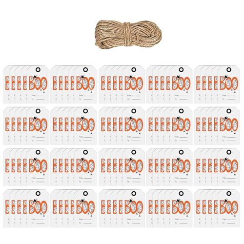 MOZALL Halloween-Hängeetiketten, 5,1 x 3 cm, beschreibbare Verpackungsetiketten, Halloween-Zubehör für Geschenkbox, Süßigkeitenbeutel, 100 Stück von MOZALL