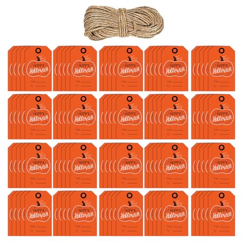 MOZALL Halloween-Hängeetiketten, 5,1 x 3 cm, beschreibbare Verpackungsetiketten, Halloween-Zubehör für Geschenkbox, Süßigkeitenbeutel, 100 Stück von MOZALL