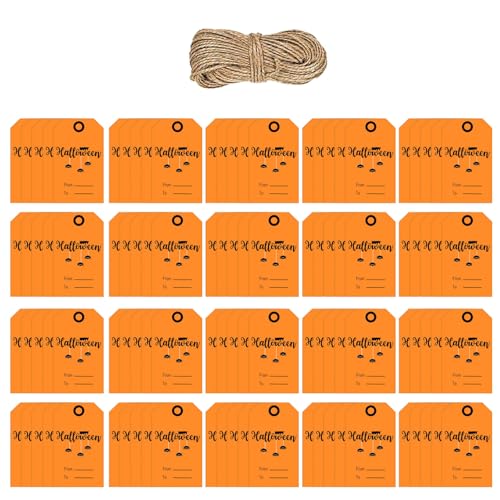 MOZALL Halloween-Hängeetiketten, 5,1 x 3 cm, beschreibbare Verpackungsetiketten, Halloween-Zubehör für Geschenkbox, Süßigkeitenbeutel, 100 Stück von MOZALL