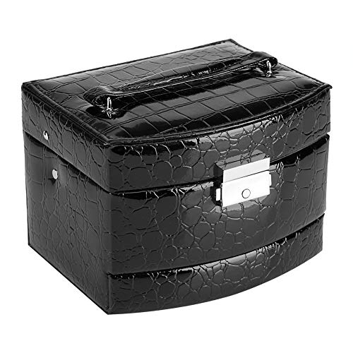 MOZUO 3-lagige Damen-Schmuck-Halsketten-Box, große Leder-Aufbewahrungsbox, Schmuck-Sortierbox abschließbar für Haushaltswaren (Black) von MOZUO