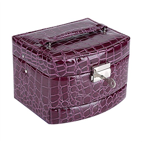 MOZUO 3-lagige Damen-Schmuck-Halsketten-Box, große Leder-Aufbewahrungsbox, Schmuck-Sortierbox abschließbar für Haushaltswaren (Purple) von MOZUO