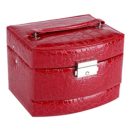 MOZUO 3-lagige Damen-Schmuck-Halsketten-Box, große Leder-Aufbewahrungsbox, Schmuck-Sortierbox abschließbar für Haushaltswaren (Red) von MOZUO