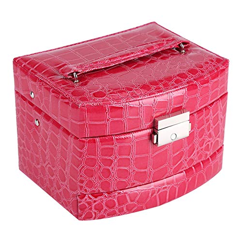 MOZUO 3-lagige Damen-Schmuck-Halsketten-Box, große Leder-Aufbewahrungsbox, Schmuck-Sortierbox abschließbar für Haushaltswaren (Rose Red) von MOZUO