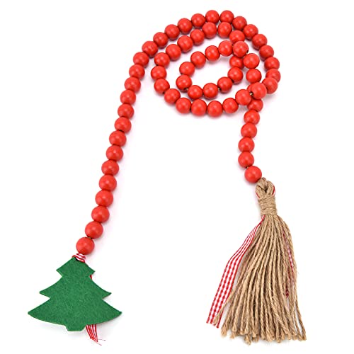 MOZUO Weihnachtsbaum-Quasten-Holzperlen, Holzperlen-Girlande mit Quasten, Holz-Gebetsperlen, Dekorationen für Zuhause, Urlaub, Wandbehang (Rot) von MOZUO