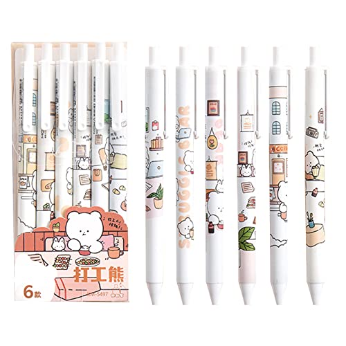 MOZXIRZ Gel-Tintenschreiber, Cartoon-Druckstifte, niedlicher Tierstift, 0,5 mm, Kugelschreiber, Büro, Schulbedarf für Mädchen (Bärleben), 6 Stück von MOZXIRZ