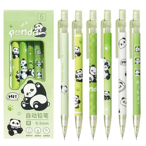 MOZXIRZ Niedliche Druckbleistifte mit Radiergummi, 0,5 mm, Cartoon-Panda-Druckbleistift, Schulbleistift für Kinder, Jungen, Mädchen, Frauen, 4 Stück (6 Panda) von MOZXIRZ