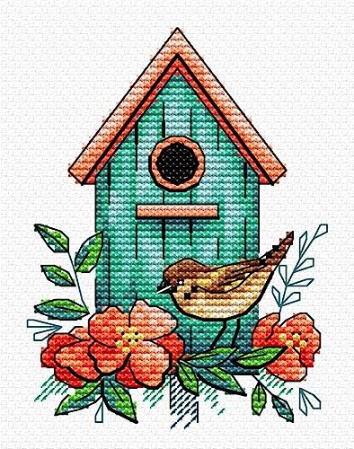 MP Studia Kreuzstich-Stickset für Erwachsene und Anfänger, Vögel – Sparrow Home, 11 x 8 cm, 14 Karat. von MP Studia