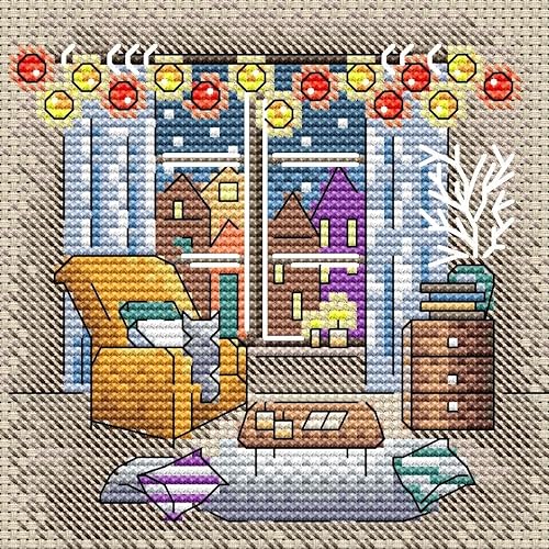 MP Studia Kreuzstich-Stickset für Erwachsene und Anfänger, Zuhause – Cozy Corner 11 x 11 cm, 14 Karat. von MP Studia