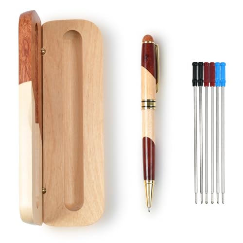 MPEIPILA Eleganter Kugelschreiber, Holzkugelschreiber, Geschenkstift, Holzstift, mit 6 Ersatzminen und Holzbox, Stift mit Behälter, Geschenk für Damen und Herren, originelles Geschenk zum Abschluss von MPEIPILA