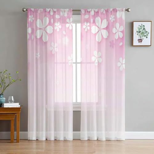 MPOWRX Aquarell Rosa Kirschblüte Tinte Tüll durchsichtige Fenstervorhänge für Wohnzimmer Schlafzimmer Voile-HZF04125-W135 x H114cm von MPOWRX