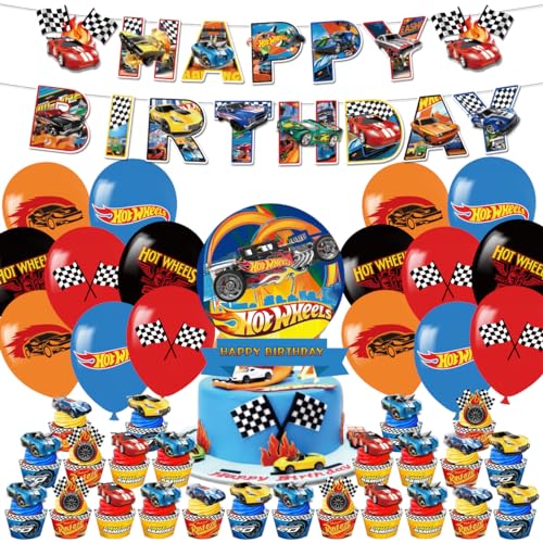 MPQDFG Rennwagen Deko Party Supplies 44 Stück Rennwagen Party Dekorationen Rennen Auto Geburtstag Ballons Auto Thema Party Zubehör für Kinder Geburtstag Party Dekor von MPQDFG