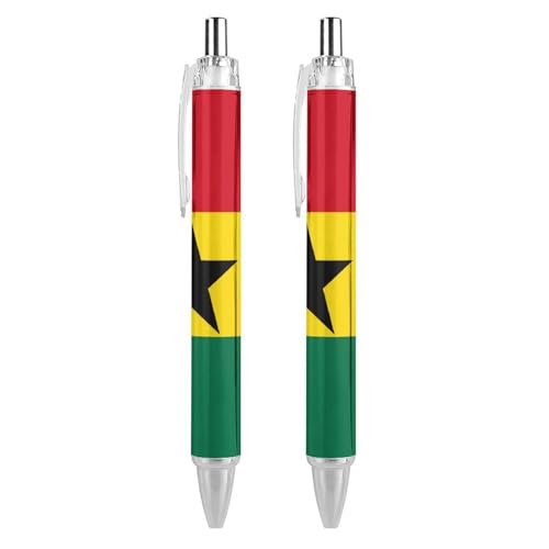 Druckkugelschreiber, Retro-Flagge Ghana, extra feine Spitze, 0,5 mm, schwarze Tinte, nachfüllbar, glattes Schreiben, Kugelschreiber, Tintenroller für College, Büro, 2 Stück von MPUTEOY