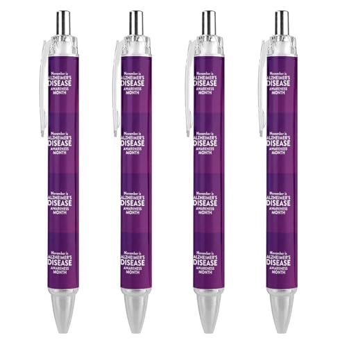 MPUTEOY Alzheimer's Disease Awareness Month Purple Ribbon Kugelschreiber Retractable Pens Black Writing Pen Office Ball Point Pen Work Pens von MPUTEOY