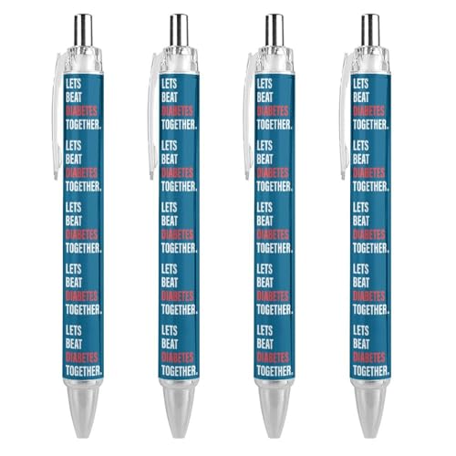 MPUTEOY Kugelschreiber mit blauem Band für Diabetes-Bewusstseins-Monat, einziehbare Stifte, schwarzer Schreibstift, Büro-Kugelschreiber, Arbeitsstifte von MPUTEOY