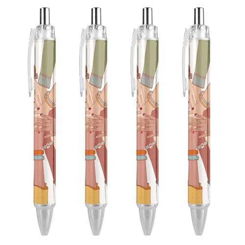 MPUTEOY Schwarze Kugelschreiber, Kugelschreiber, glattes Schreiben, Gelschreiber, einziehbar, 0,5 feine Spitze, für Schule, Büro, Menschen verschiedener Kulturen, Muster, 2 Stück von MPUTEOY